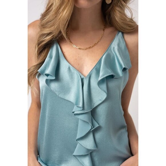 FORTE Forte New Aqua Marine Tank Top Women BNWOT Silk Blend Ruffles - Picture 2 of 8